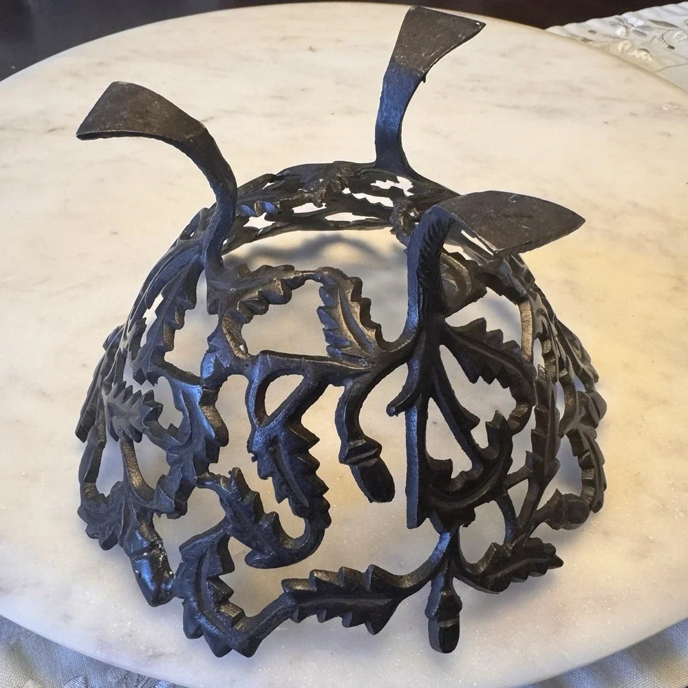 Antique Cast Iron Scroll Pedestal Bowl 6